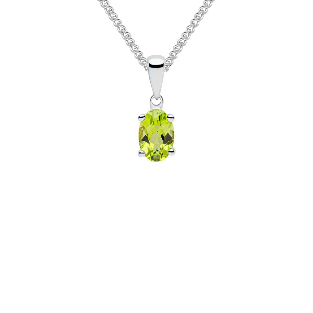 9CT White Gold Oval Peridot Claw Pendant 6x4mm