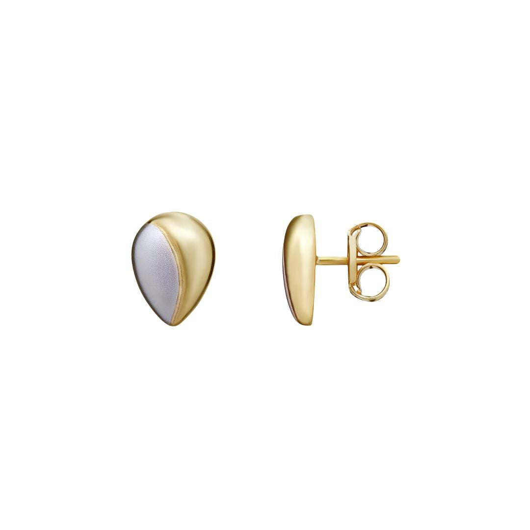 9CT Two Tone Yellow & White Gold Pear Stud Earrings 8 x 6mm