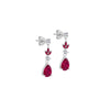 Sterling Silver Rhodium Plated White Round CZ & Red Glass Drop Earrings