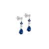 Sterling Silver Rhodium Plated White Round CZ & Blue Glass Drop Earrings