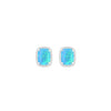 Sterling Silver Rhodium Plated Rectangle Synthetic Turquoise Opal & White CZ Halo Stud Earrings