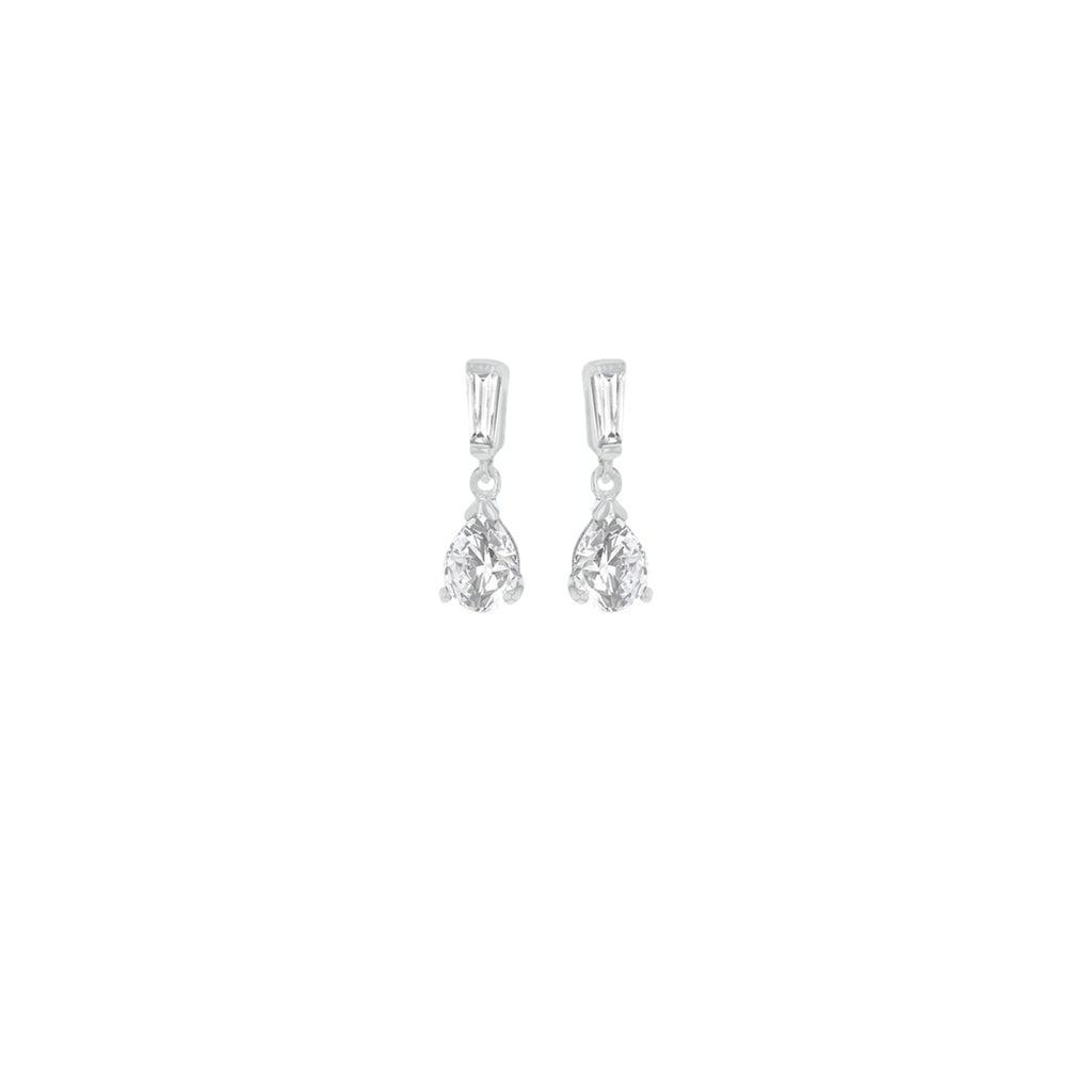 Sterling Silver White CZ Pear Drop Earrings