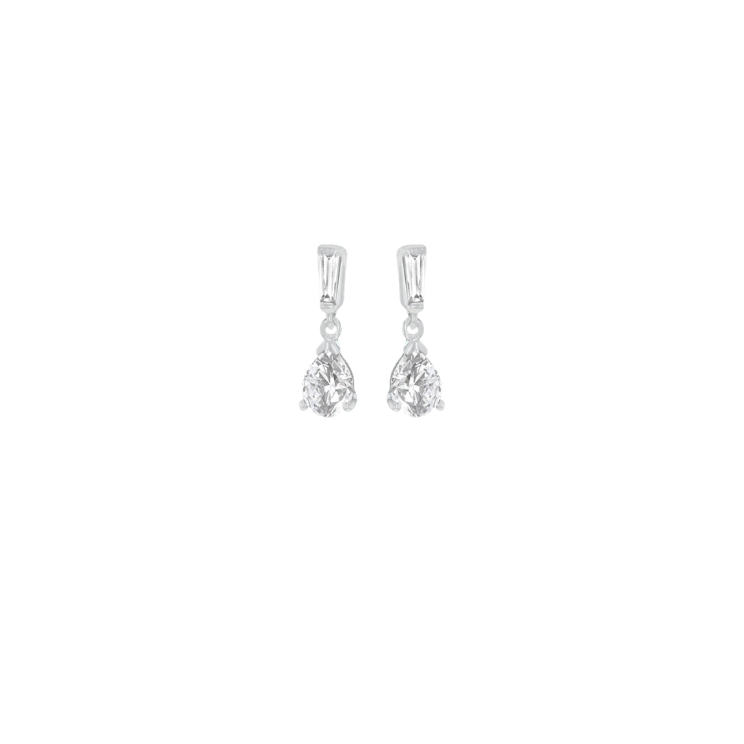 Sterling Silver White CZ Pear Drop Earrings