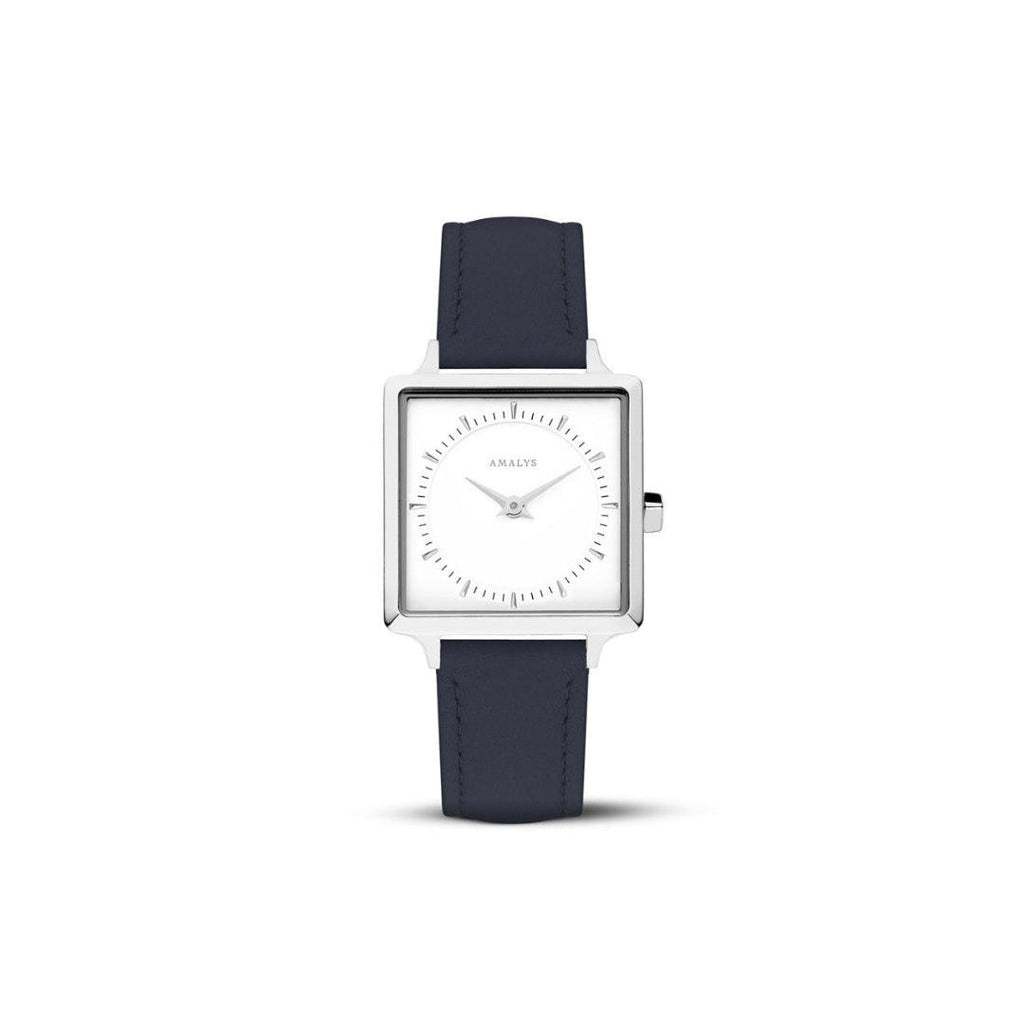 Amalys Constance Black Strap Watch – White Dial with Leather Band