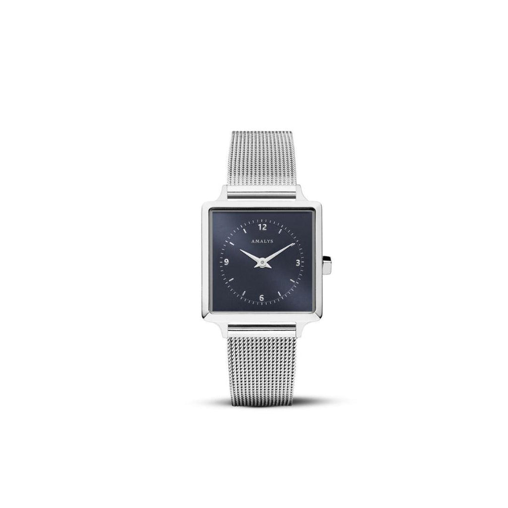 Amalys Chloe Silver Mesh Watch – Deep Blue Dial with Stainless Steel Bracelet