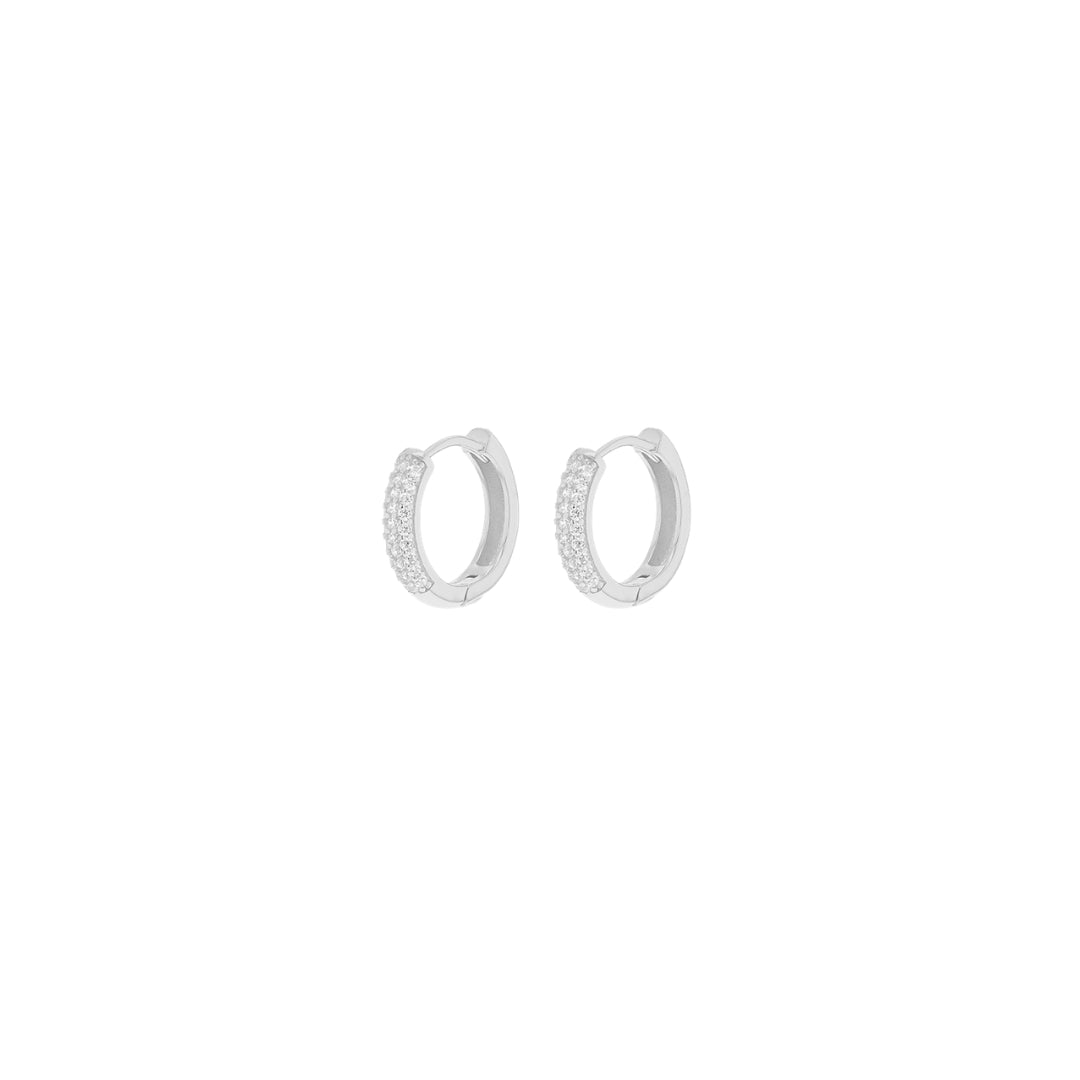 Sterling Silver Rhodium Plated CZ Hoop Creole Earrings