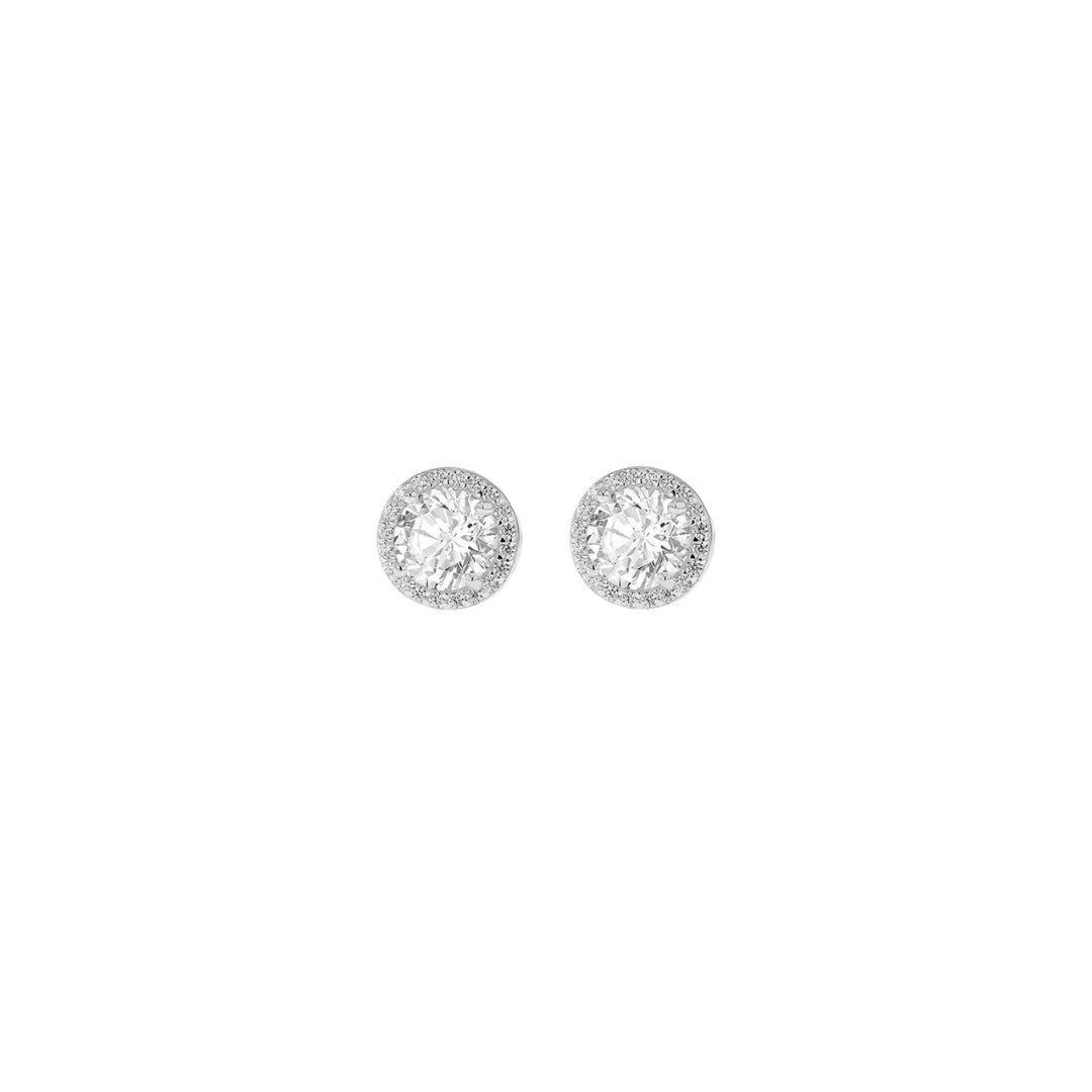 Sterling Silver CZ Halo Stud Earrings