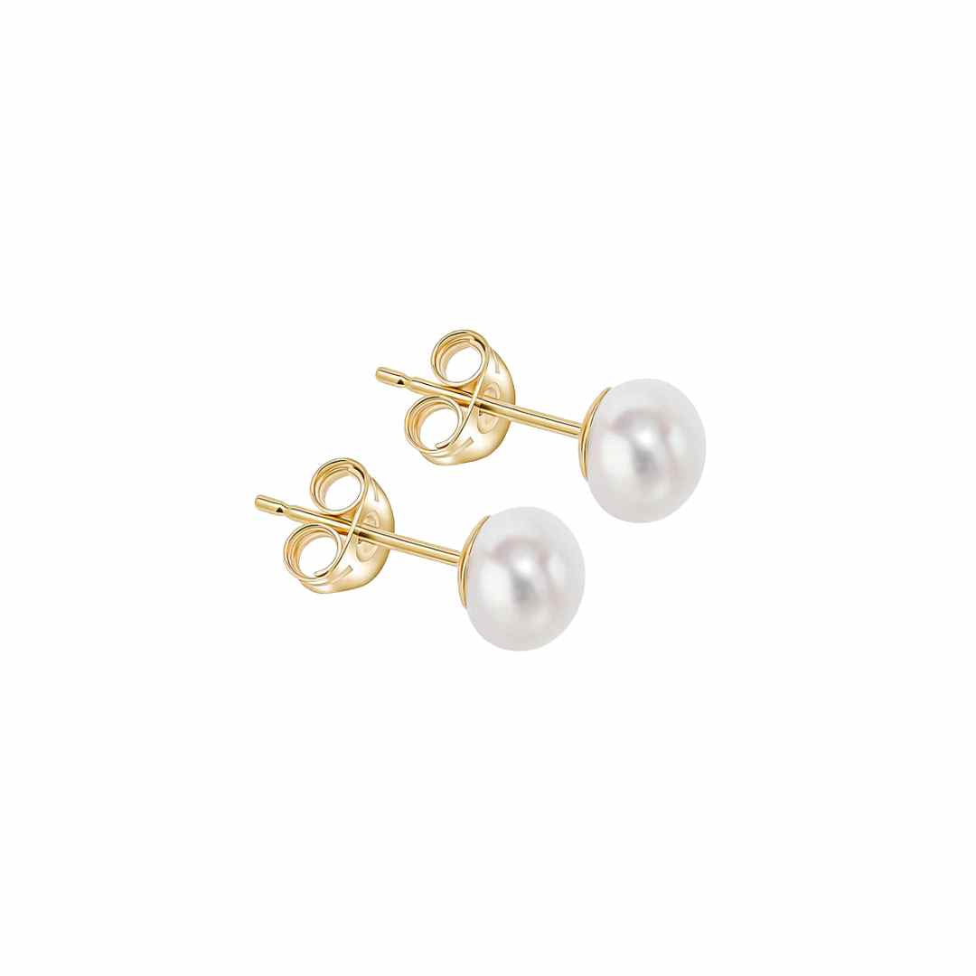 9CT Yellow Gold Freshwater Button Pearl Stud Earrings 5.5mm