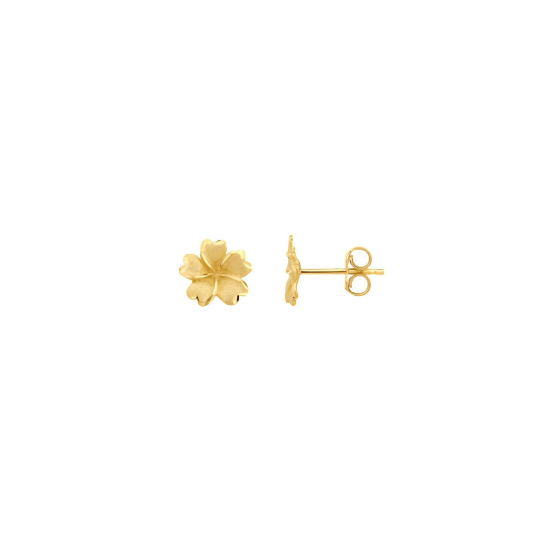 9CT Yellow Gold Satin & Polished Flower Stud Earrings 9mm
