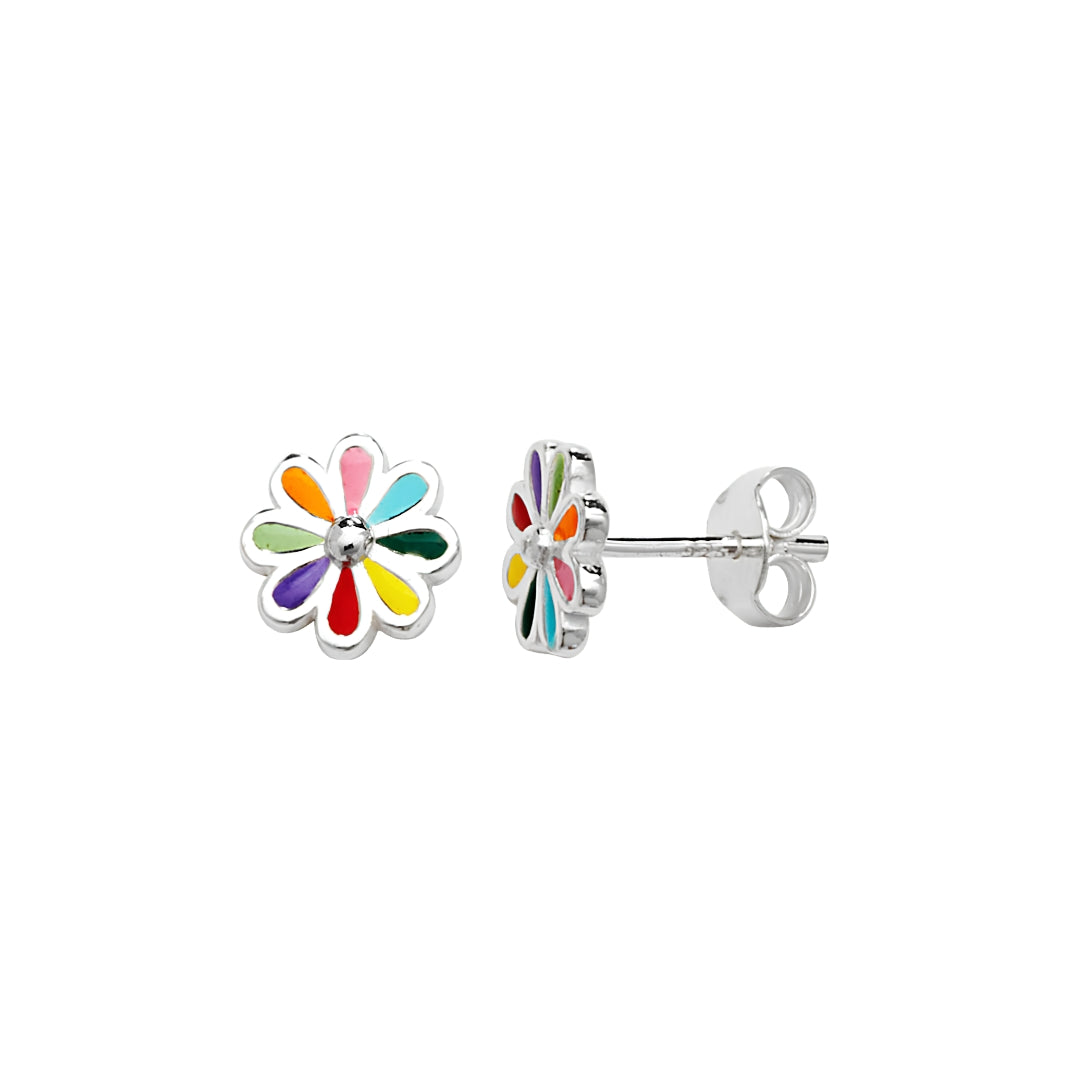 Children's Sterling Silver Rainbow Daisy Stud Earrings