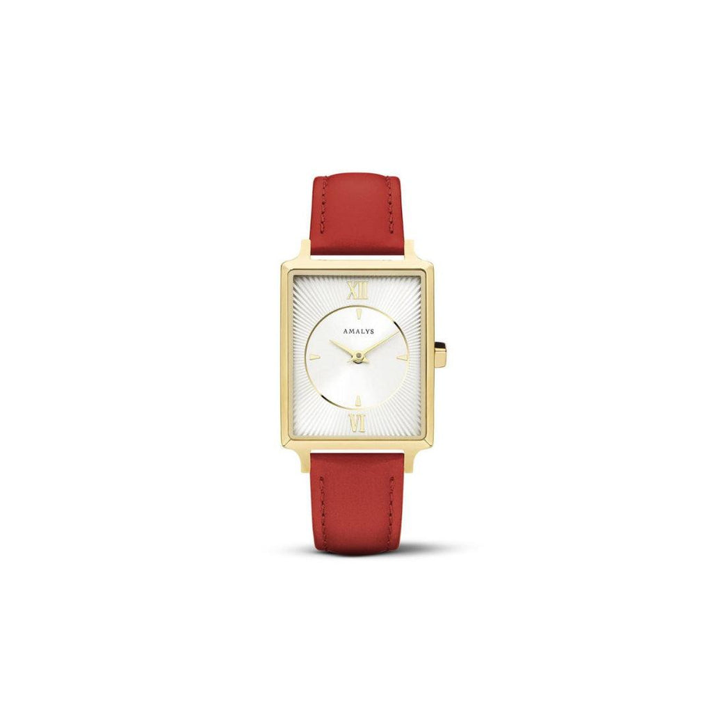 Amalys Emma Red Strap Watch – White Dial with Leather Band