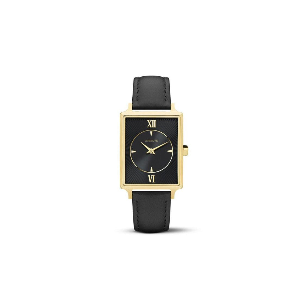Amalys Paola Black Strap Watch – Black Dial with Leather Band