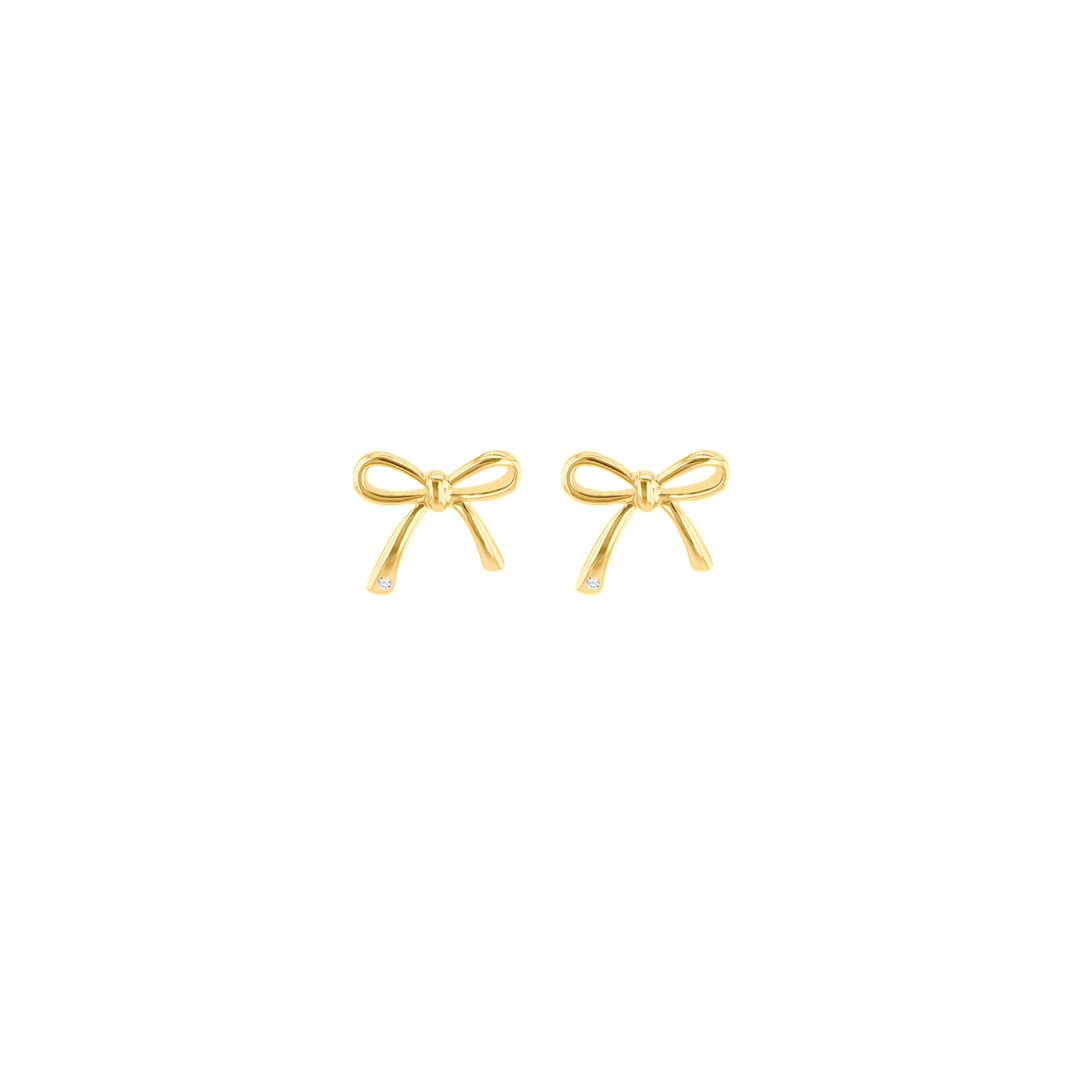 Sterling Silver Yellow Gold Plated Bow Diamond Stud Earrings