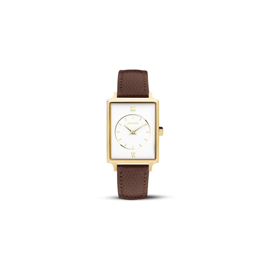 Amalys Amelie Brown Strap Watch – White Dial with Leather Band