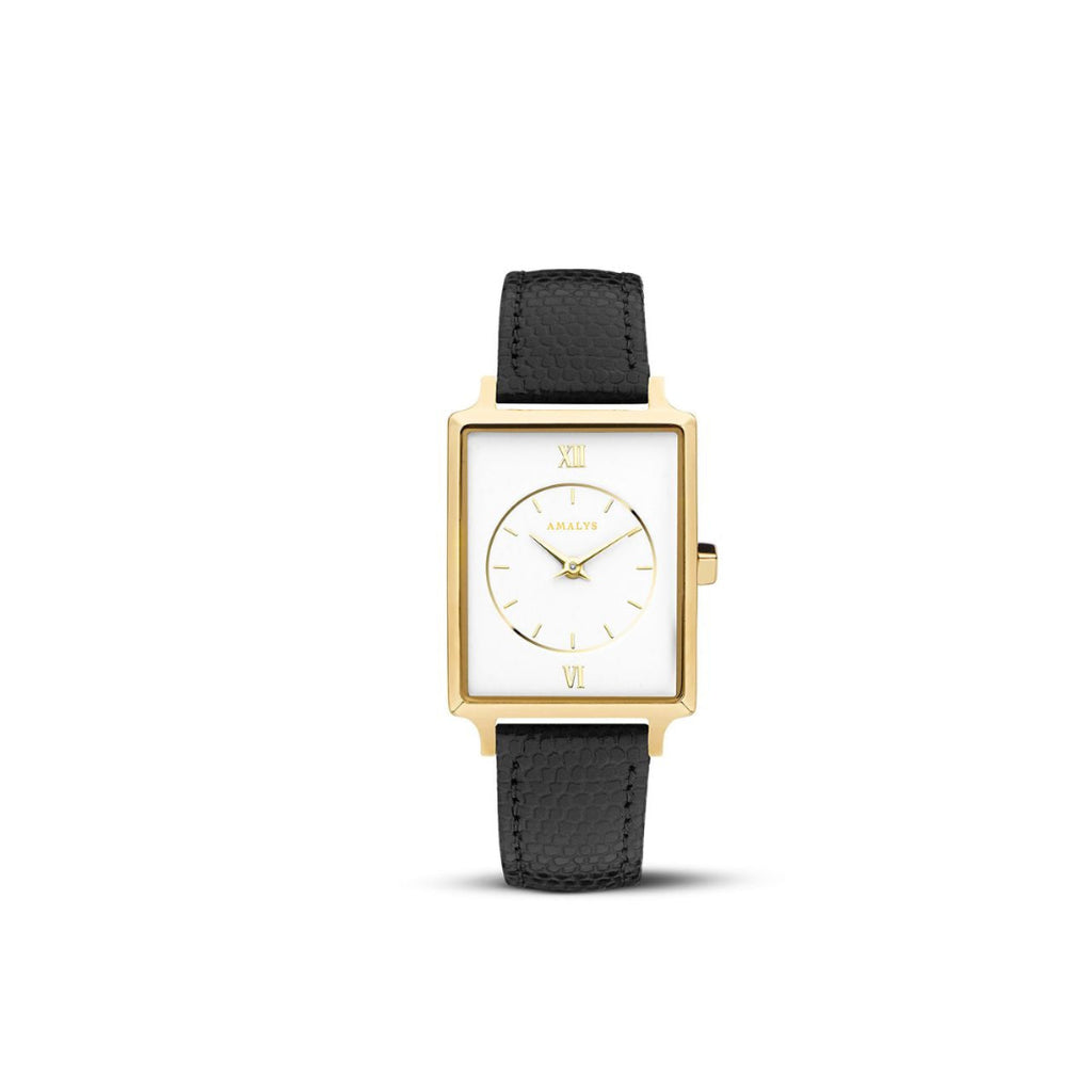 Amalys Noemie Black Strap Watch – White Dial with Leather Band