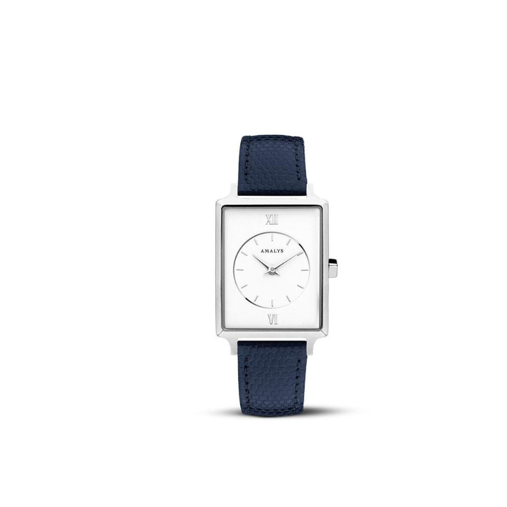 Amalys Oceane Navy Strap Watch – White Dial with Leather Band