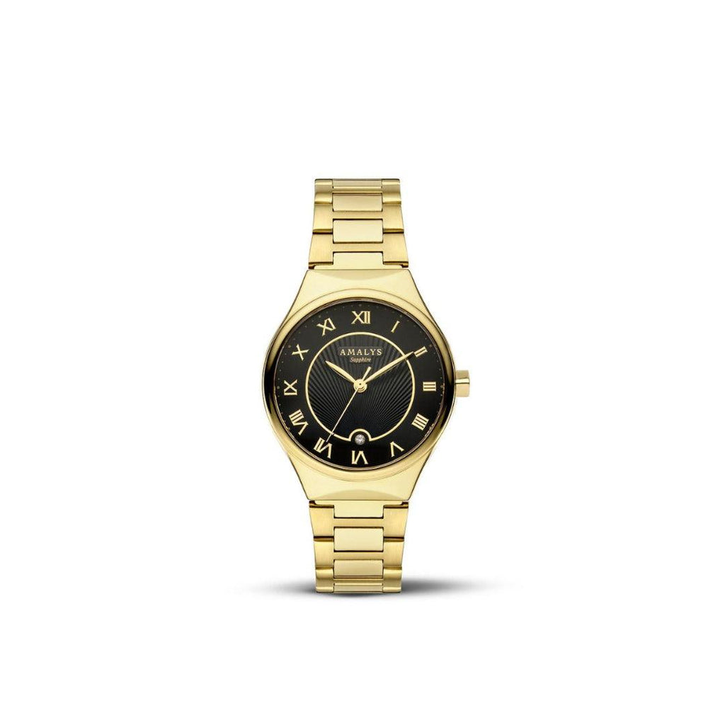 Amalys  Isis Gold Watch – Black Dial with Stainless Steel Case