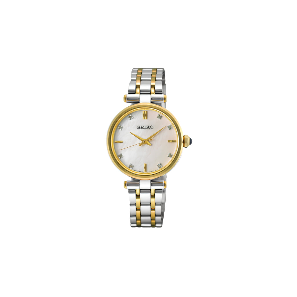 Seiko Classic Ladies Quartz – Mother-of-Pearl Dial Two-Tone Diamond Bracelet Watch