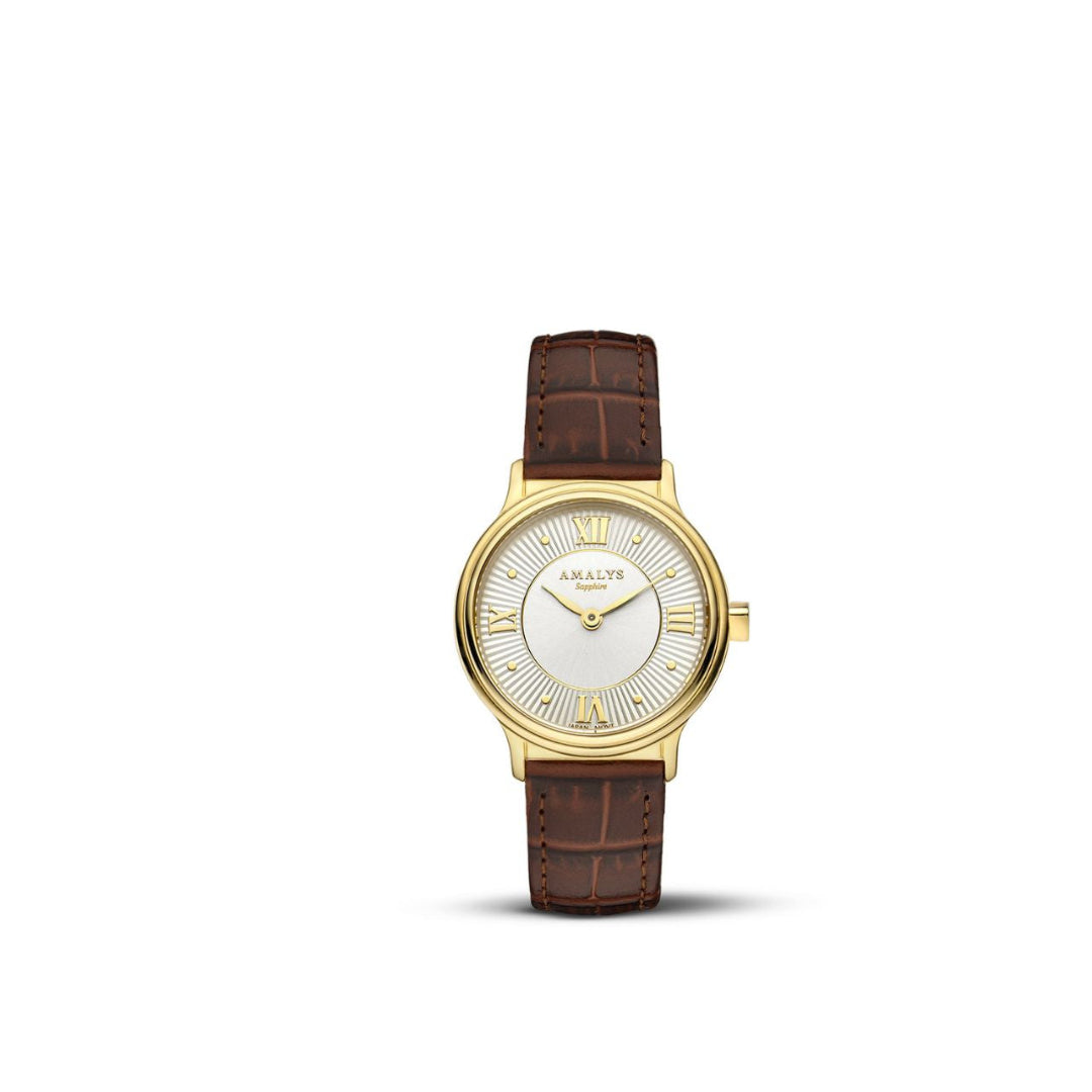 Amalys Eugenie Brown Strap Watch – White Dial with Leather Band