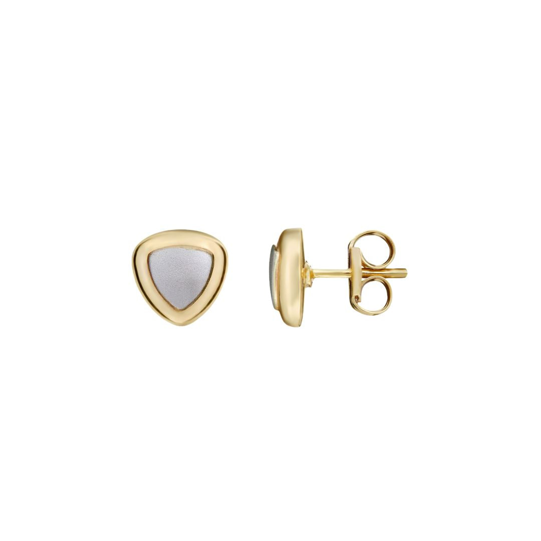 9CT Two Tone Yellow & White Gold Triangle Stud Earrings 7mm