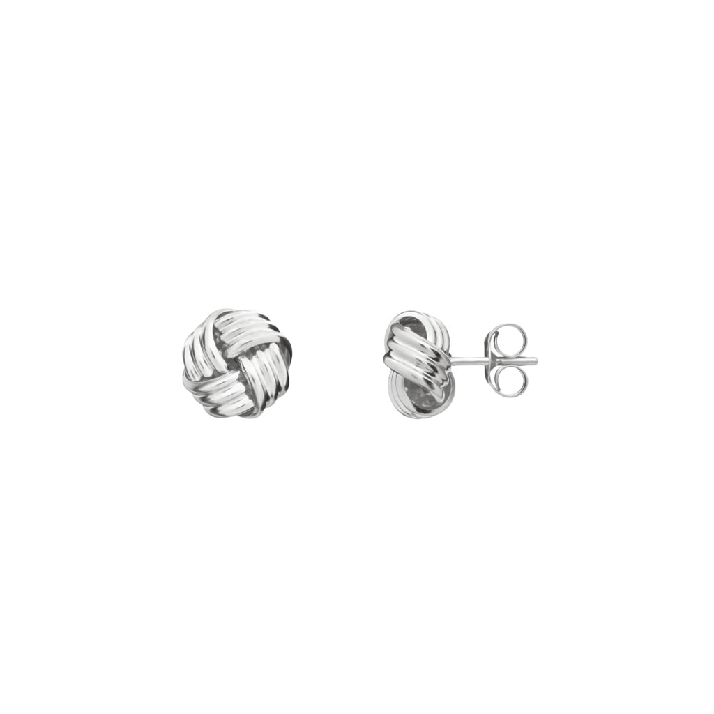9CT White Gold Polished Ribbed Knot Stud Earrings 7.5mm