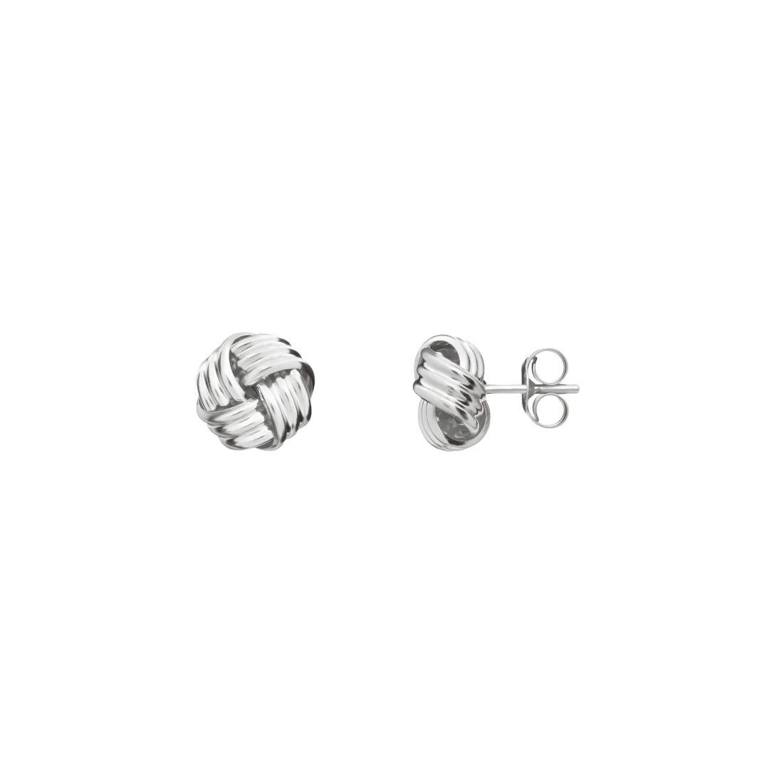 9CT White Gold Polished Ribbed Knot Stud Earrings 7.5mm