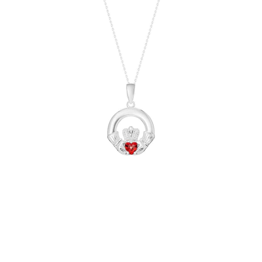 Sterling Silver January Birthstone Claddagh Pendant
