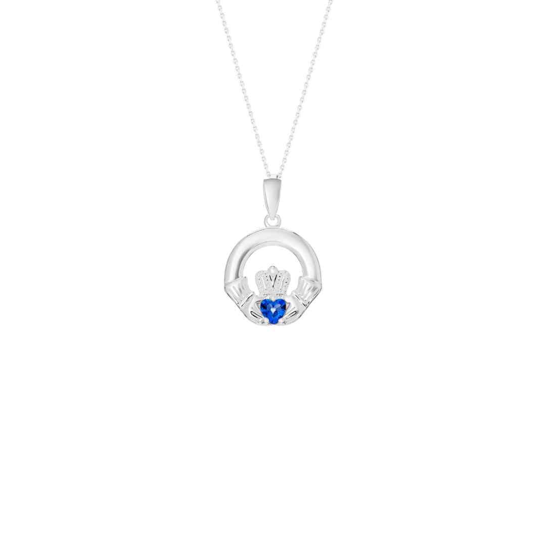 Sterling Silver September Birthstone Claddagh Pendant