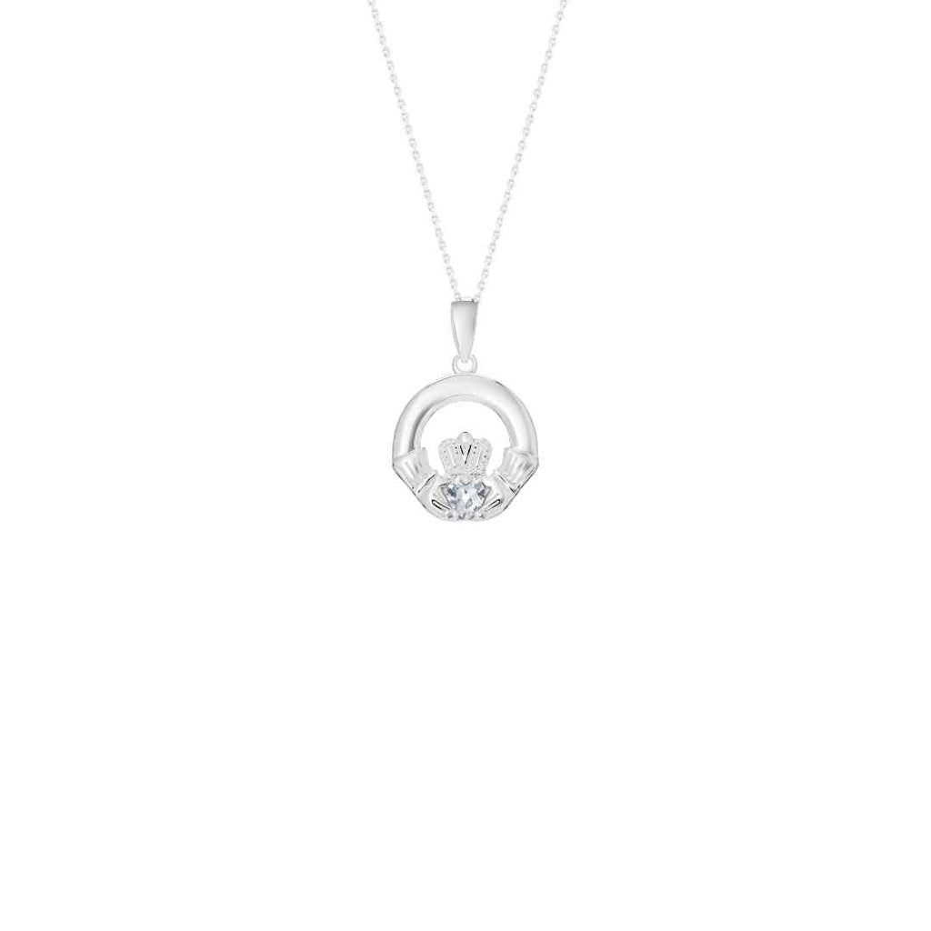Sterling Silver April Birthstone Claddagh Pendant