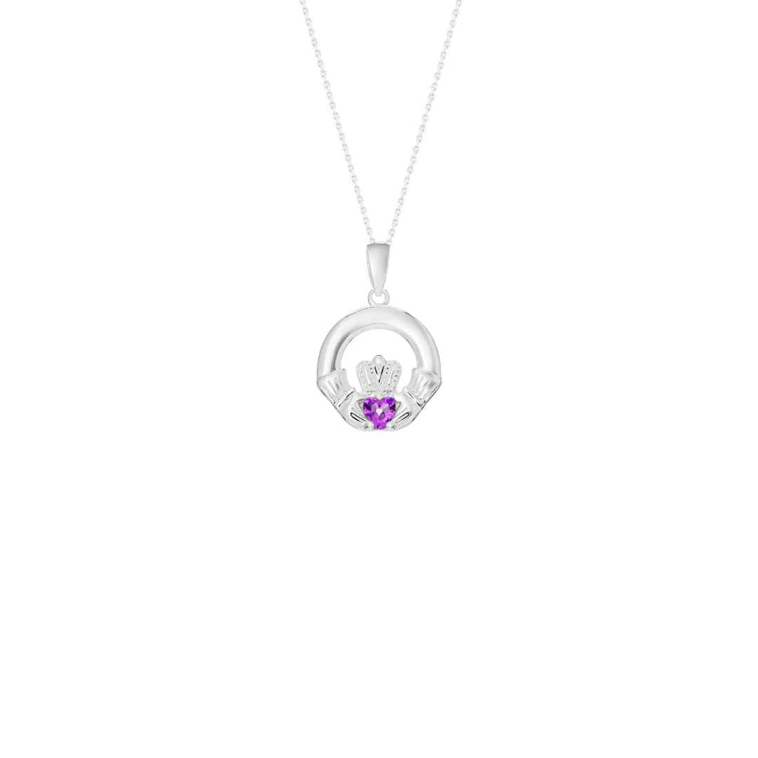 Sterling Silver June Birthstone Claddagh Pendant