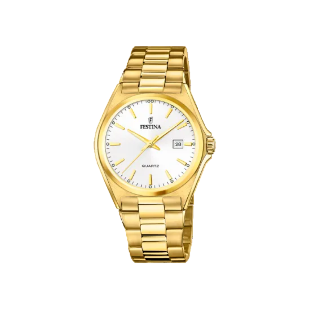 Festina Classic Gold – White Dial with Gold‑Tone Bracelet