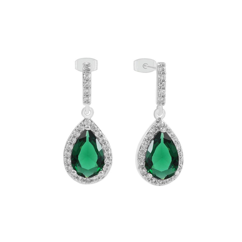Maureen O’Hara Emerald Teardrop Halo Drop Earrings – Silver