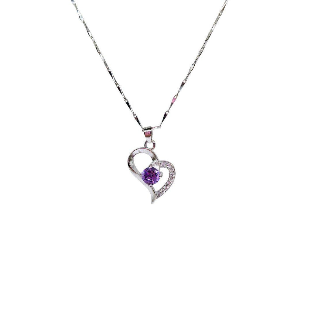Amethyst Embrace Sterling Silver Necklace – CZ Heart Radiance