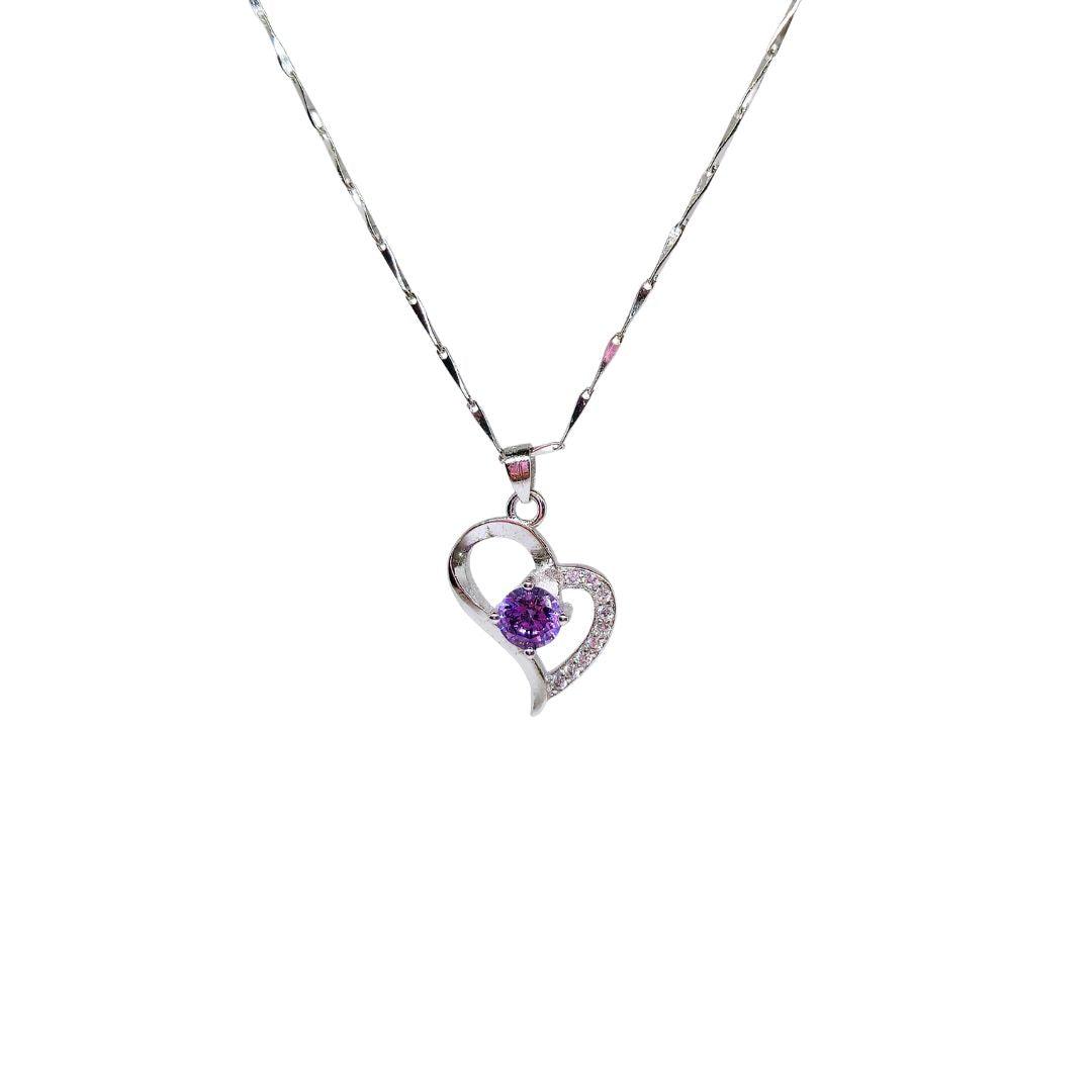 Amethyst Embrace Sterling Silver Necklace – CZ Heart Radiance