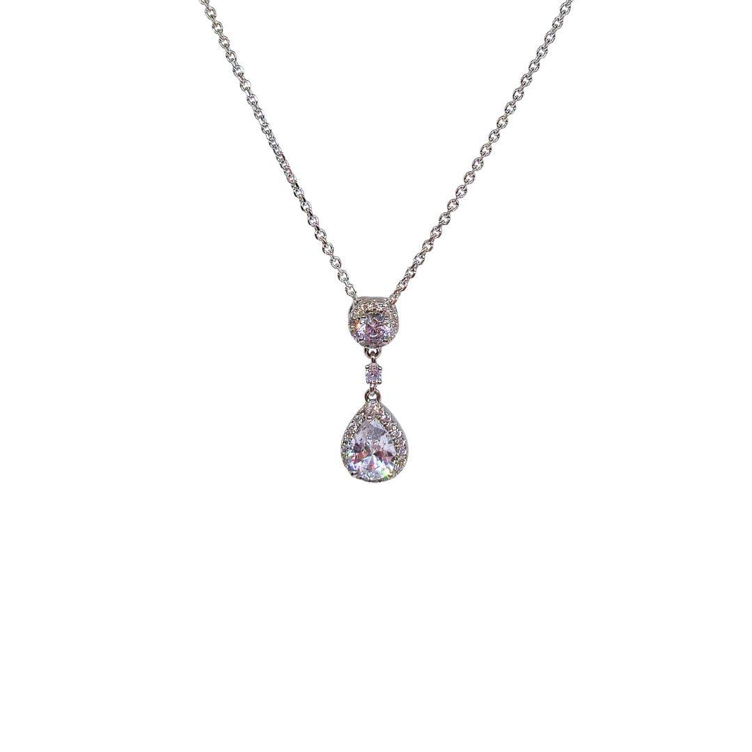 Celestial Drops Sterling Silver Necklace – Double Halo CZ Elegance