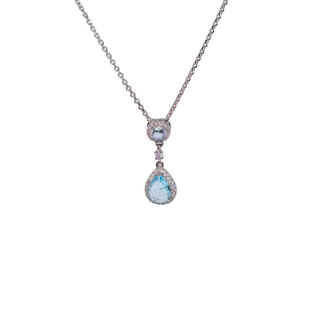 Blue Aurora Drops Sterling Silver Necklace – Double Halo CZ Glow